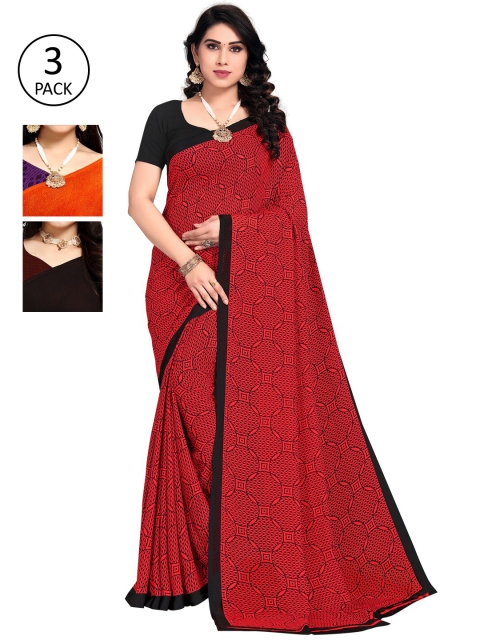 

KALINI Pack Of 3 Printed Saree, Red
