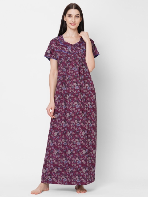 

Sweet Dreams Maroon Printed Maxi Nightdress