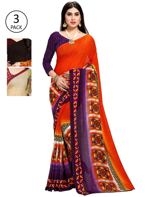 

KALINI Women Pack Of 3 Printed Saree, Orange