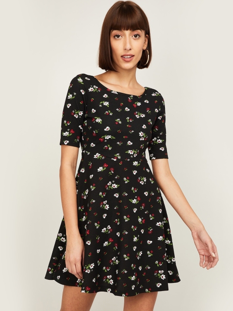 

Ginger by Lifestyle Women Black Floral Print Fit and Flare Dress
