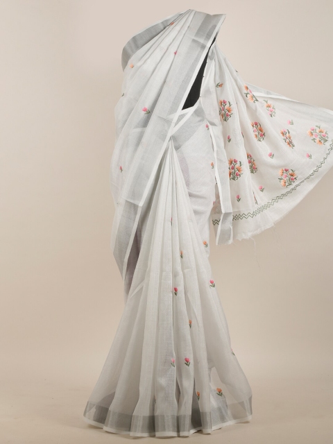 

Pothys Silver-Toned & Pink Floral Saree