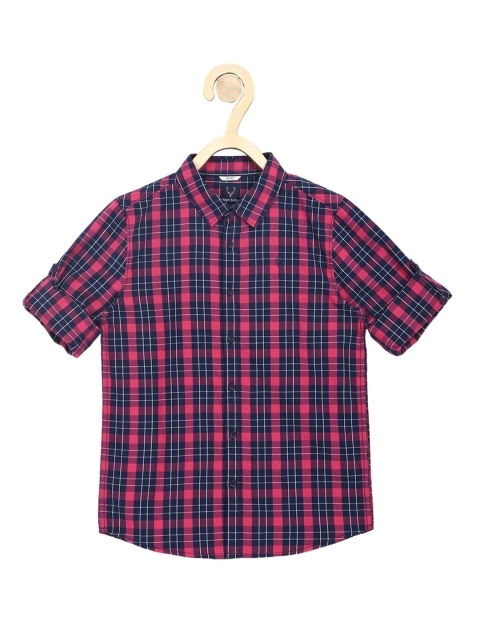 

Allen Solly Junior Boys Pink & Navy Blue Slim Fit Tartan Checks Pure Cotton Casual Shirt