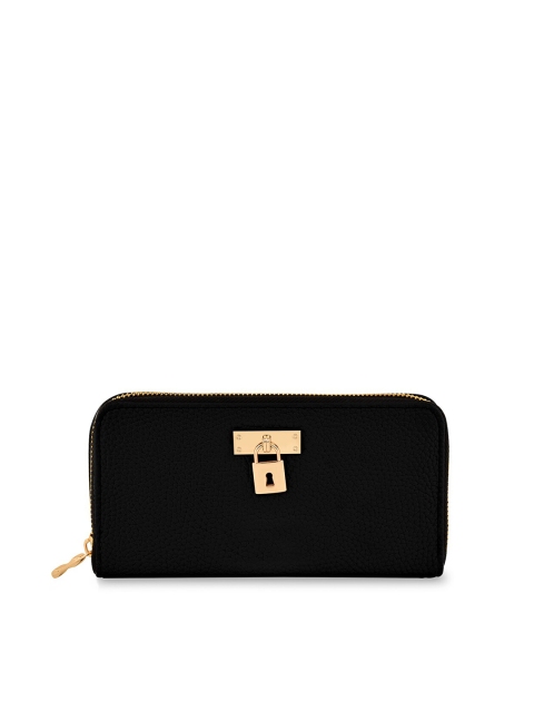 

ToniQ Women Gold-Toned & Black Solid Bow Detail PU Zip Around Wallet