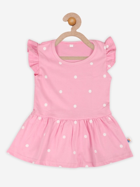 

Fashitale Pink & White Polka Dots Printed Cotton Drop-Waist Dress
