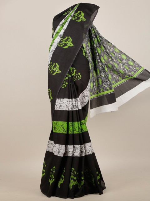 

Pothys Black & Green Batik Saree