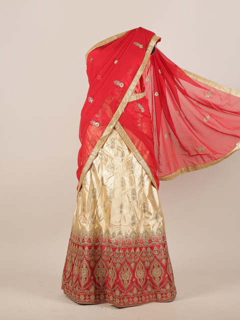 

Pothys Red & Cream-Coloured Ethnic Motifs Half Saree
