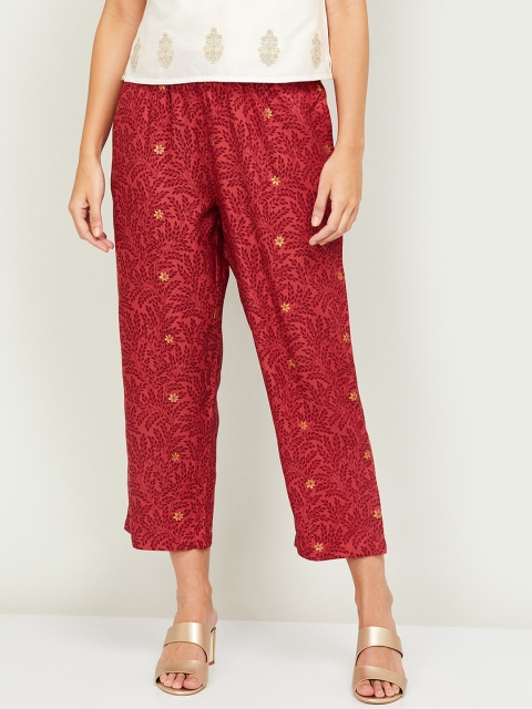 

Melange by Lifestyle Women Red Floral Crop Regular Trousers