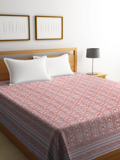 

Fabindia Peach-Coloured Cotton 116 GSM Printed Bed Cover