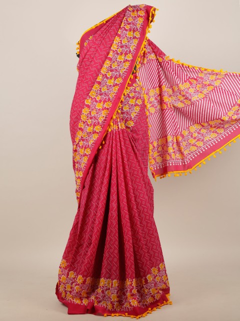 

Pothys Pink & Yellow Printed Floral Saree