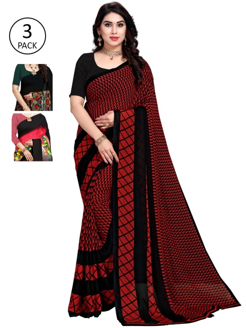 

KALINI Pack Of 3 Printed Sarees, Pink