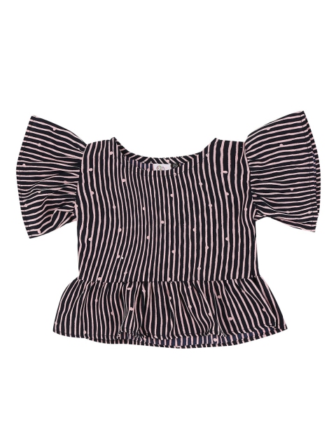 

oui ouiBlack Striped Flared Sleeve Peplum Top, Black