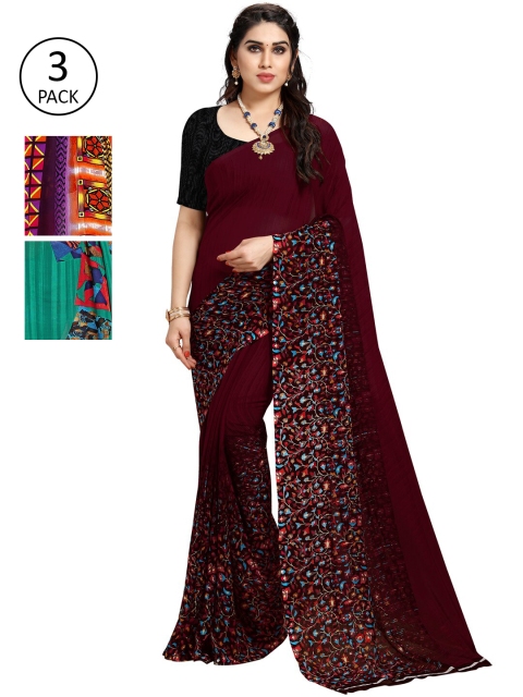 

KALINI Pack Of 3 Printed Saree, Orange