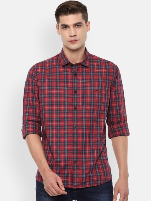 

Louis Philippe Jeans Men Red & Blue Checked Cotton Slim Fit Casual Shirt