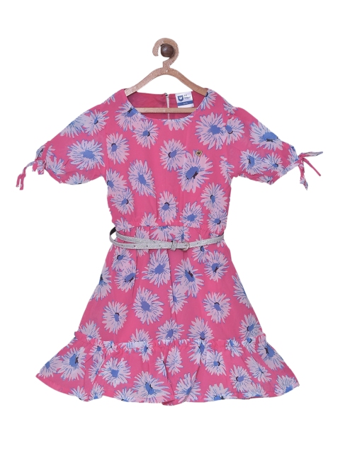 

612 league Pink Floral Georgette A-Line Dress