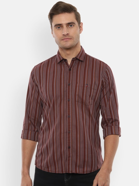 

Louis Philippe Jeans Men Brown & Grey Slim Fit Striped Cotton Casual Shirt