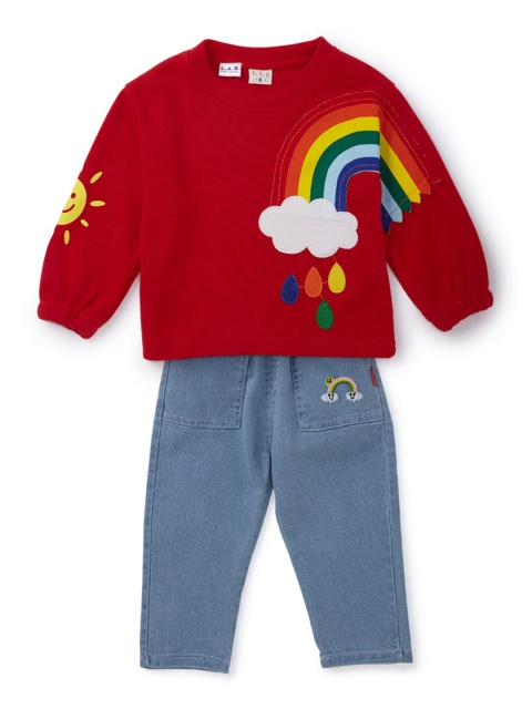 

Like A Boss Kids Red & Blue Printed T-shirt with Trousers