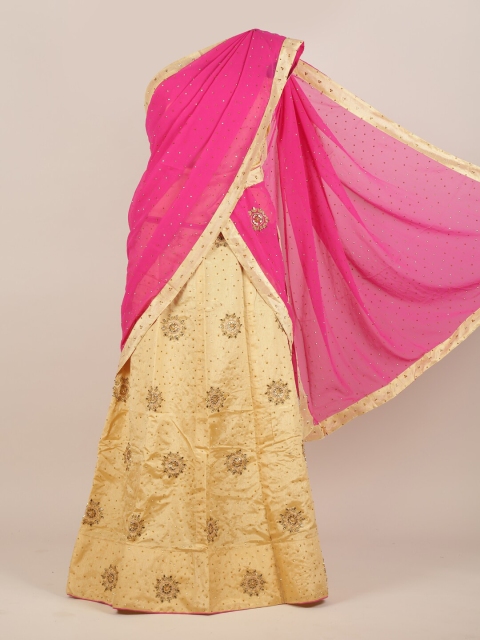 

Pothys Pink & Beige Embellished Sequinned Lehenga Saree