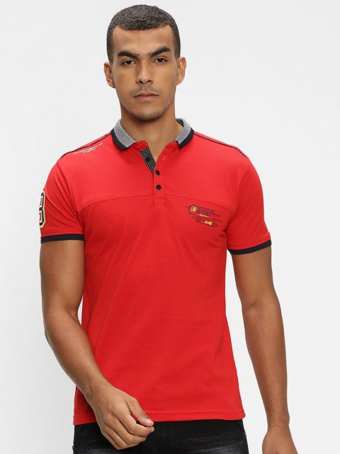 

V2 Value & Variety Men Red Solid Contrast Polo Collar Cotton T-shirt