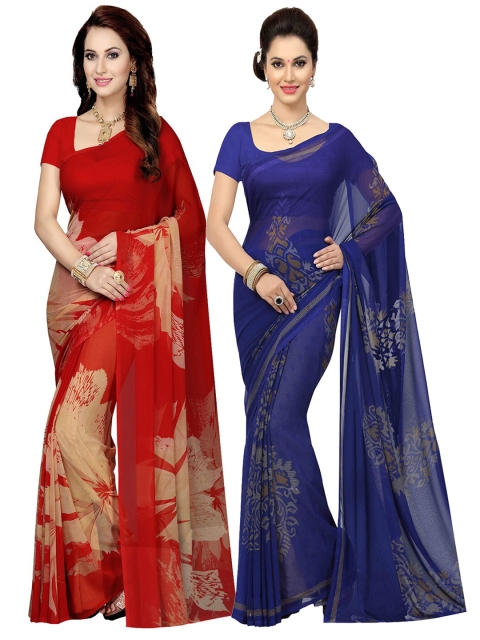 

KALINI Pack Of 2 Red & Blue Floral Printed Saree