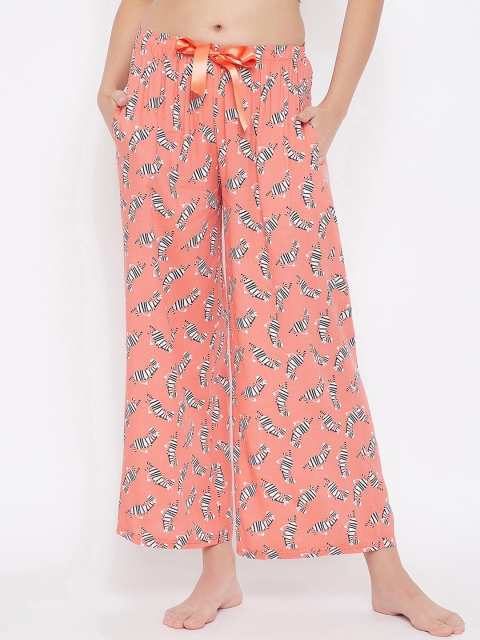 

Clovia Women Peach & White Printed Cotton Lounge Pants