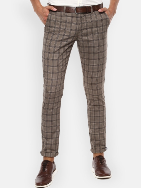 Van Heusen Sport Men Brown Checked Slim Fit Chinos Trousers