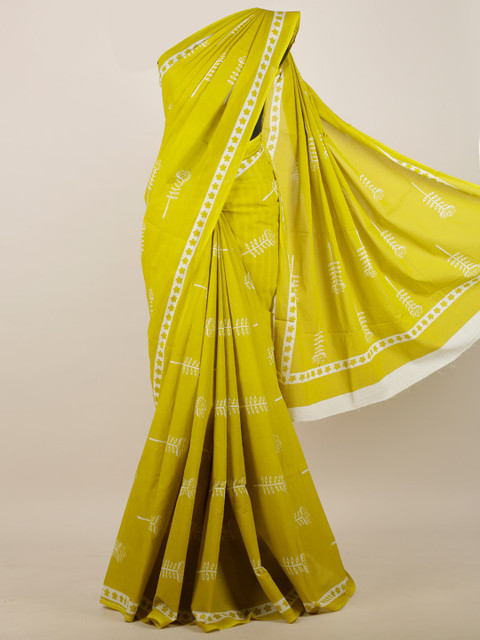 

Pothys Green & White Floral Printed Saree