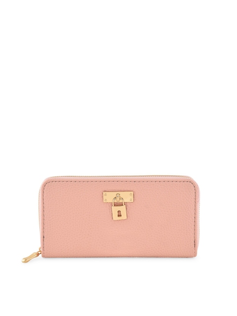 

ToniQ Women Pink & Gold-Toned Textured Bow Detail PU Zip Around Wallet