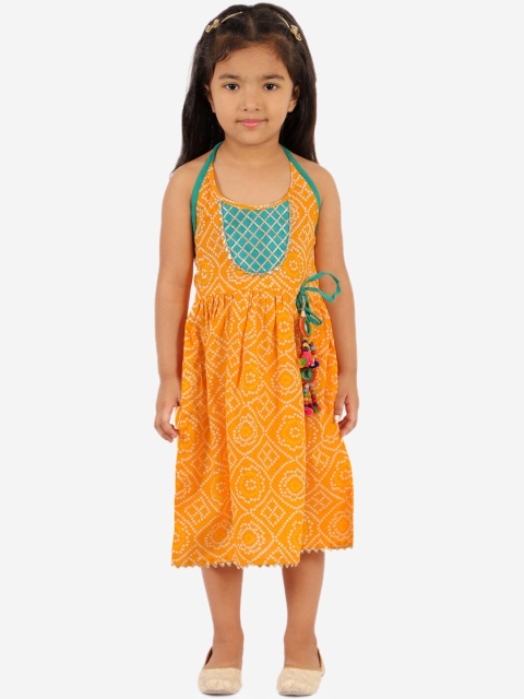 

KID1 Girls Mustard Yellow & White Bandhani Print Cotton Fit and Flare Dress