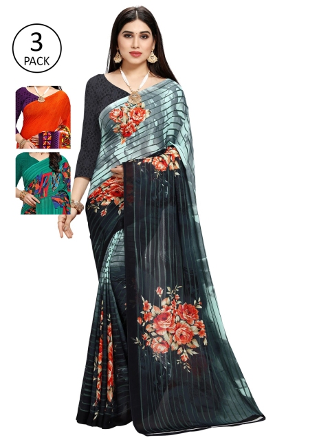 

KALINI Pack Of 3 Printed Sarees, Orange