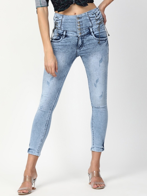 

V2 Value & Variety Women Blue High-Rise Mildly Distressed Heavy Fade Cropped Jeans