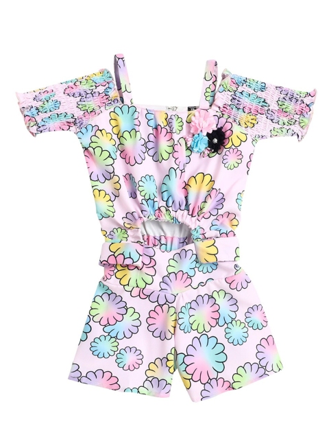 

The Magic Wand Girls Pink & Blue Printed with Applique Jumpsuit
