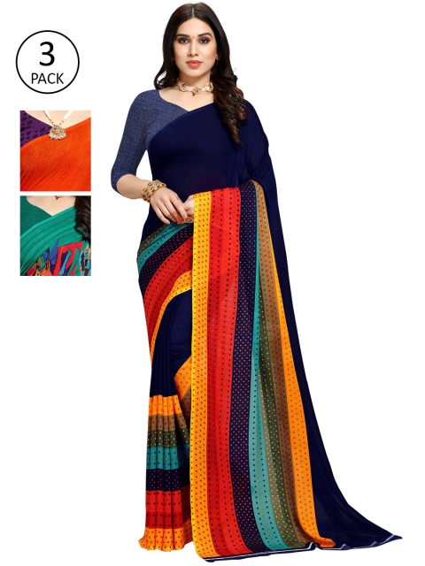 

KALINI Women Pack of 3 Multicolor Poly Georgette Printed Saree, Orange