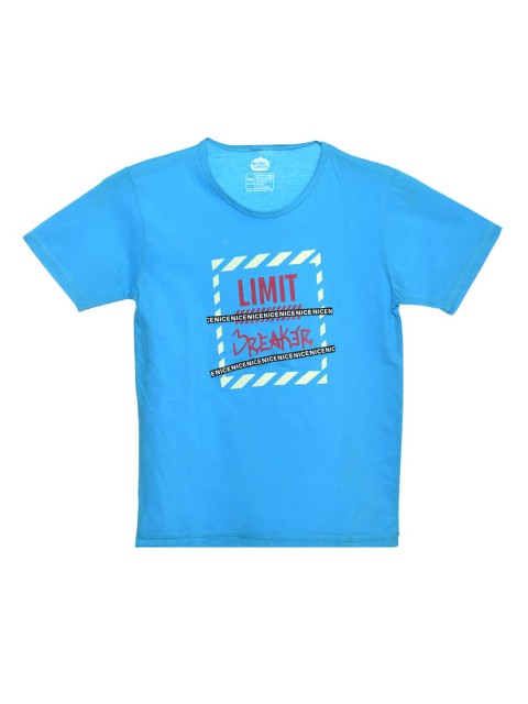 

ORANGE PUMPKKIN Boys Turquoise Blue Typography Printed Applique Slim Fit T-shirt