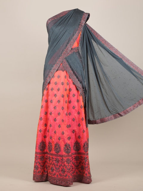 Pothys Women Grey & Pink Embellished Half & Half Saree
