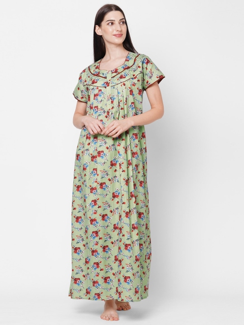 

Sweet Dreams Women Green Printed Cotton Maxi Nightdress
