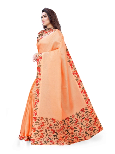

KALINI Women Orange& Multicolor Bagh Floral Print Jute Cotton Saree