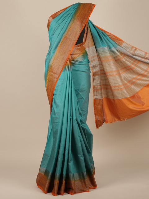 

Pothys Teal & Orange Embossed Jute Silk Saree