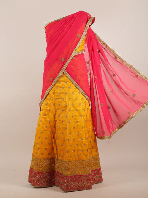 

Pothys Yellow & Red Ethnic Motifs Half & Half Saree