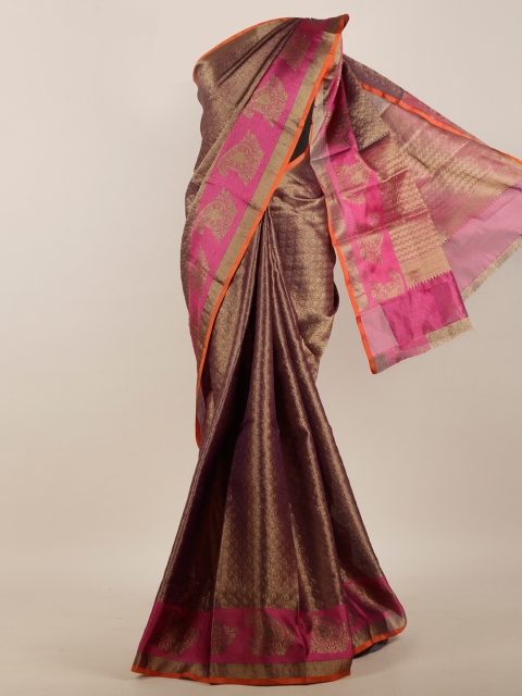 

Pothys Violet & Pink Ethnic Motifs Woven Design Saree
