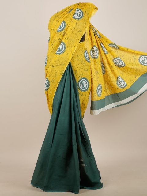 

Pothys Green & Yellow Ethnic Motifs Half and Half Saree