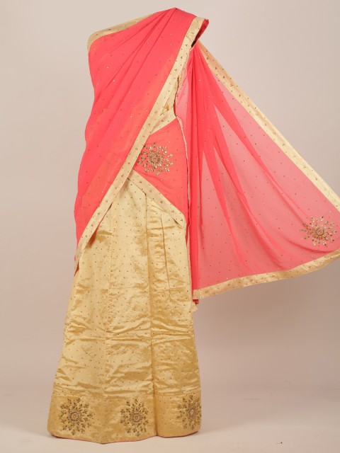 

Pothys Pink & Beige Embellished Beads and Stones Half Saree