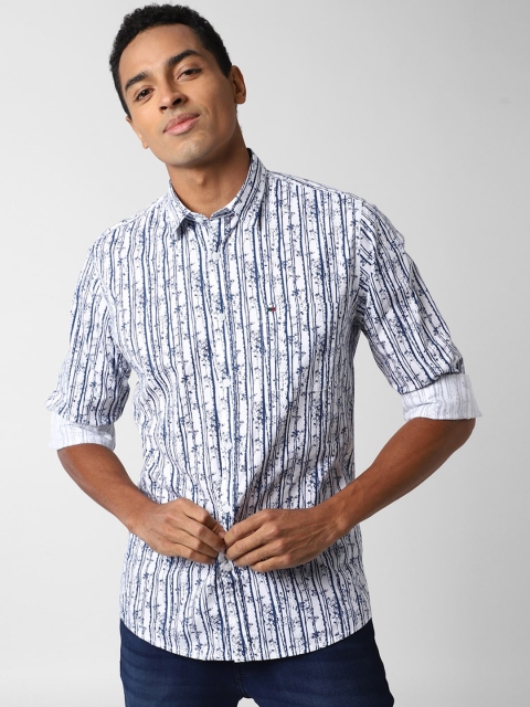 

Peter England Casuals Men Blue & White Slim Fit Printed Pure Cotton Casual Shirt