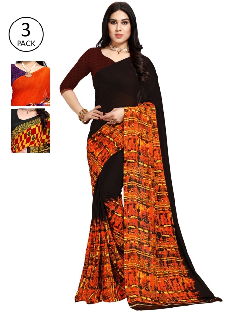 

KALINI Pack Of 3 Printed Sarees, Orange