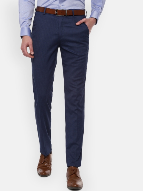 

Louis Philippe Men Navy Blue Textured Slim Fit Formal Trousers