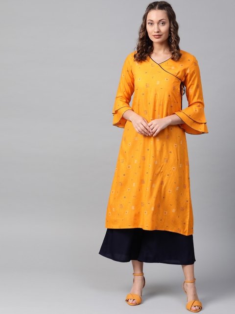 

Anubhutee Women Orange Printed Angrakha A Line Kurta