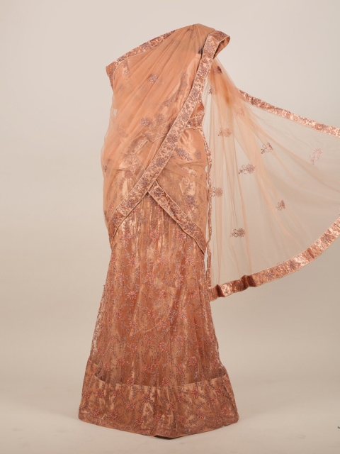 

Pothys Peach-Coloured Embellished Net Half Lehenga Saree
