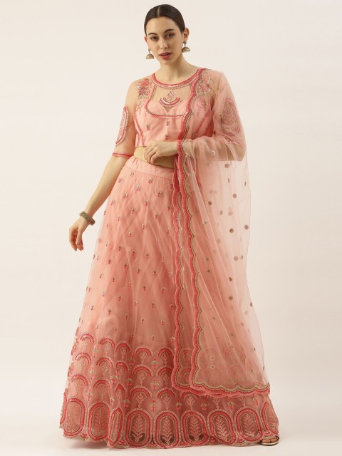 

panchhi Pink Embellished Sequinned Semi-Stitched Lehenga & Unstitched Blouse With Dupatta