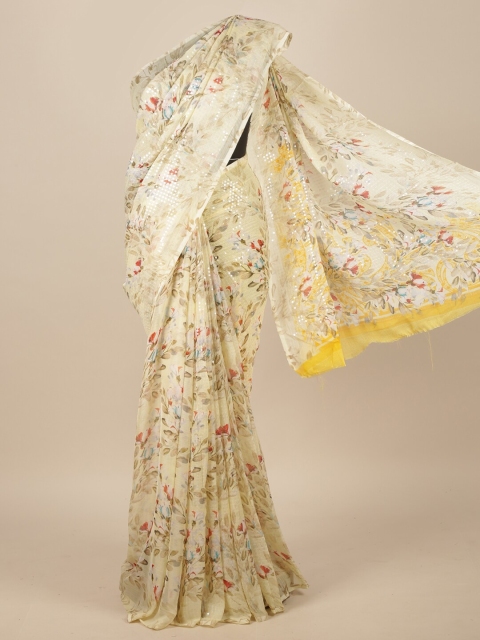 

Pothys Cream-Coloured & Green Floral Saree