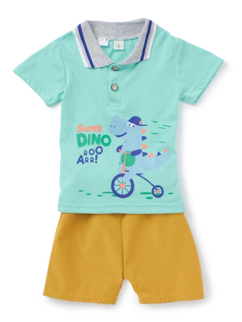 

Like A Boss Boys Turquoise Blue & Mustard Printed T-shirt with Shorts