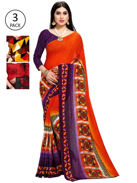 

KALINI Pack Of 3 Printed Sarees, Orange
